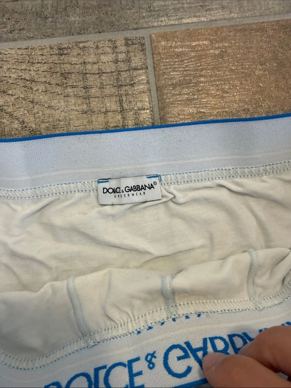 Dolce & Gabbana White Cotton Boxer Briefs with Blue Waistband Mens Small S